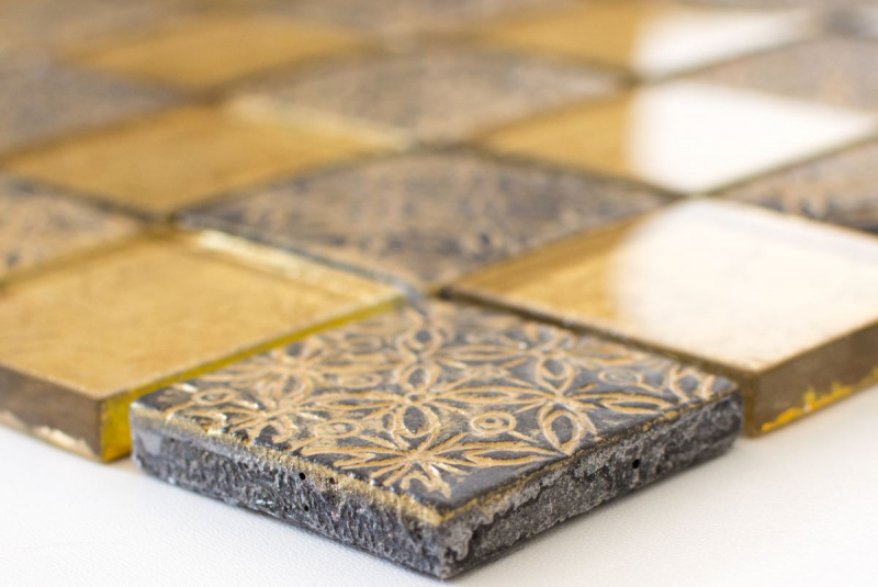 Muestra de mano azulejo mosaico Azulejo backsplash Oro translúcido Mosaico de vidrio Cristal Resina Óptica oro MOS88-8OP7_m