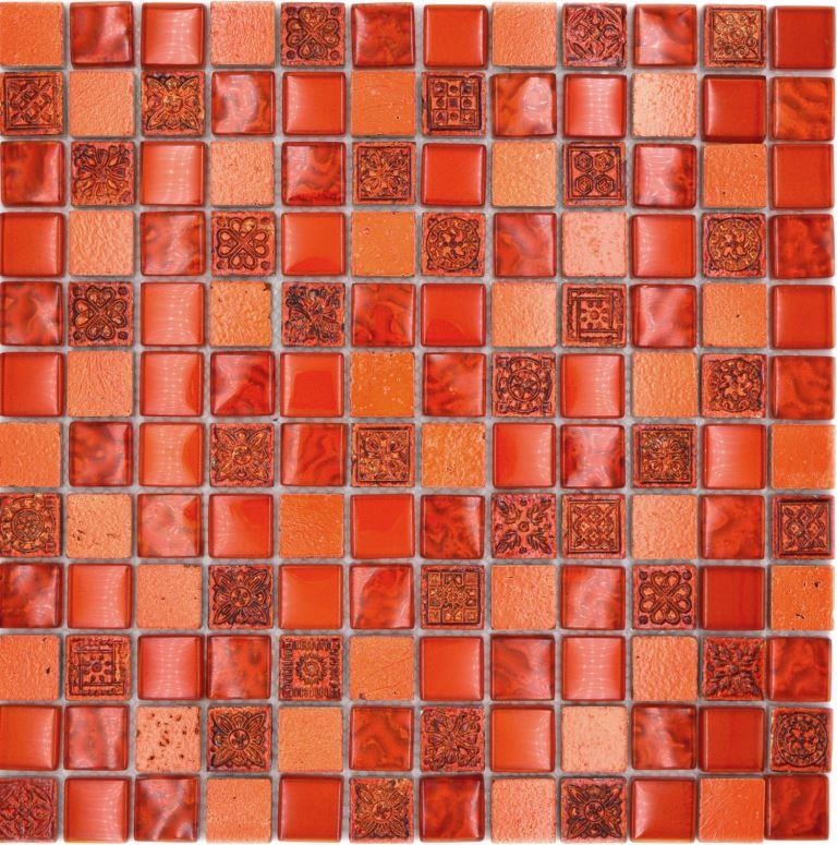 Piedra artificial mosaico rústico azulejo mosaico de vidrio resina luz rojo fuego rojo estructura azulejo backsplash pared de la cocina cuarto de baño aseo - MOS83-CB30