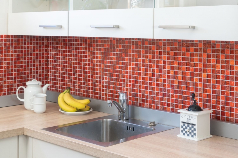 Piedra artificial mosaico rústico azulejo mosaico de vidrio resina luz rojo fuego rojo estructura azulejo backsplash pared de la cocina cuarto de baño aseo - MOS83-CB30