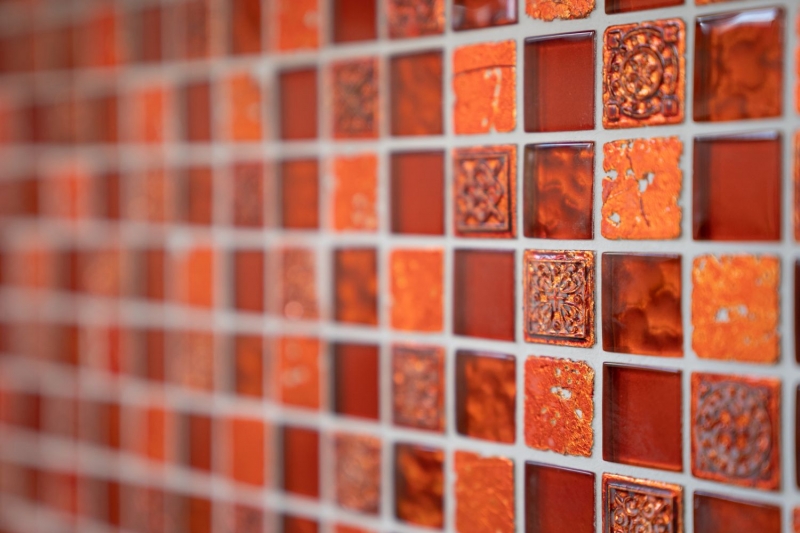 Piedra artificial mosaico rústico azulejo mosaico de vidrio resina luz rojo fuego rojo estructura azulejo backsplash pared de la cocina cuarto de baño aseo - MOS83-CB30