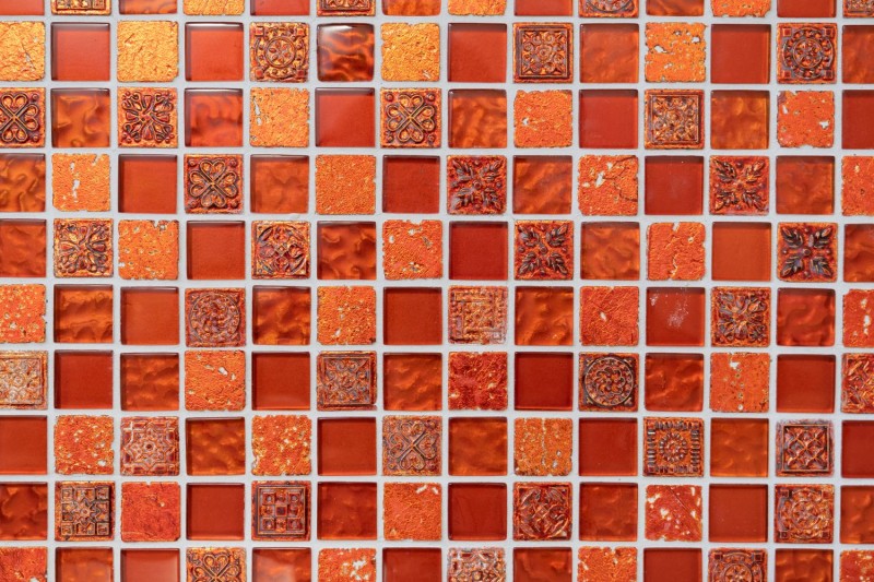 Piedra artificial mosaico rústico azulejo mosaico de vidrio resina luz rojo fuego rojo estructura azulejo backsplash pared de la cocina cuarto de baño aseo - MOS83-CB30