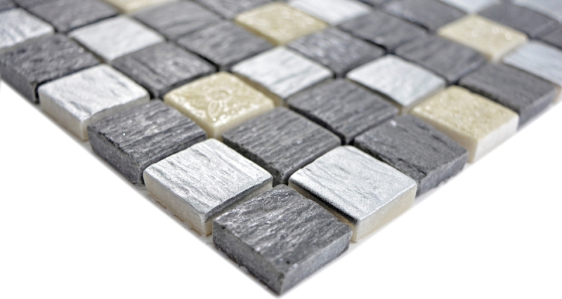 Piedra artificial mosaico rústico azulejo resina gris negro antracita plata crema beige brillo azulejo backsplash pared cocina cuarto de baño - MOS83-0226