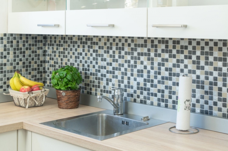 Piedra artificial mosaico rústico azulejo resina gris negro antracita plata crema beige brillo azulejo backsplash pared cocina cuarto de baño - MOS83-0226