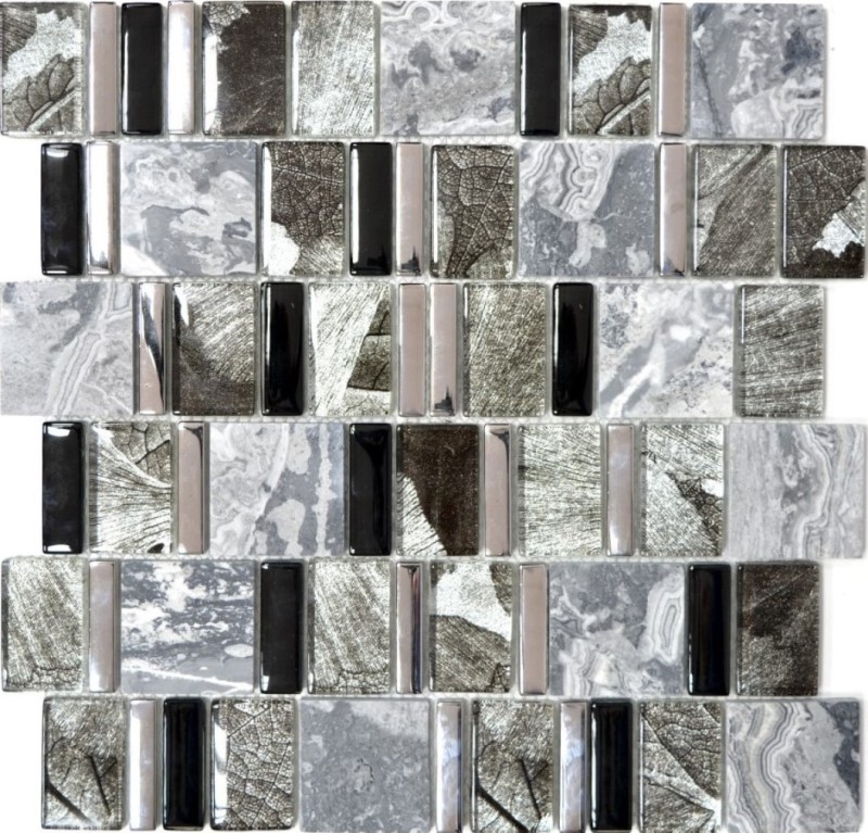 Muestra de mano mosaico azulejo Gris translúcido negro Multiformato mosaico de vidrio Piedra de cristal EP gris negro MOS88-0210_m