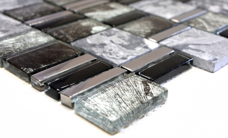 Muestra de mano mosaico azulejo Gris translúcido negro Multiformato mosaico de vidrio Piedra de cristal EP gris negro MOS88-0210_m
