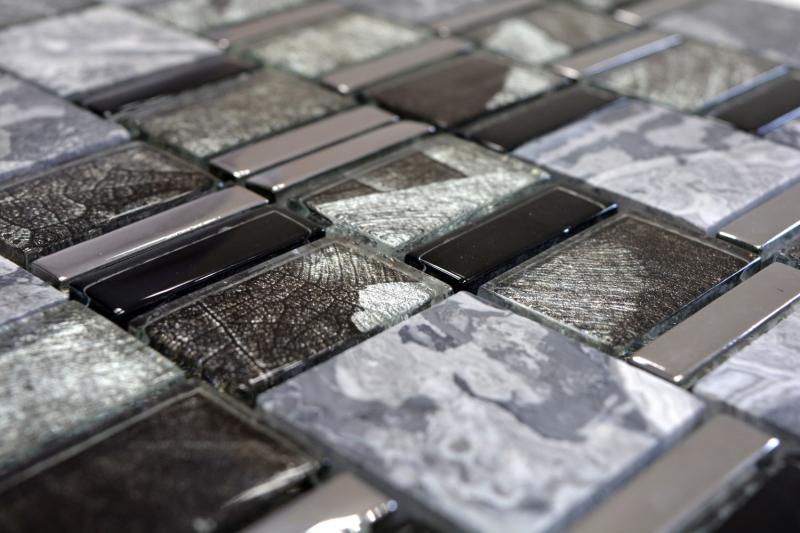 Muestra de mano mosaico azulejo Gris translúcido negro Multiformato mosaico de vidrio Piedra de cristal EP gris negro MOS88-0210_m