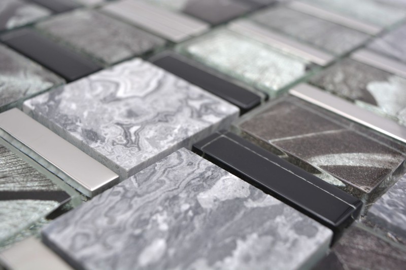 Mármol mosaico de vidrio azulejos de mosaico gris claro antracita plata cocina azulejo de la pared espejo baño WC - MOS88-0210