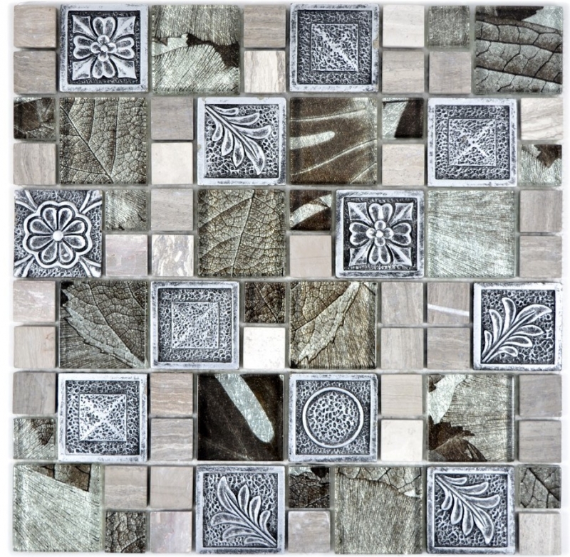Muestra de mano mosaico azulejo translúcido plata combinación mosaico de vidrio Cristal Resina plata ornamento MOS88-0280_m