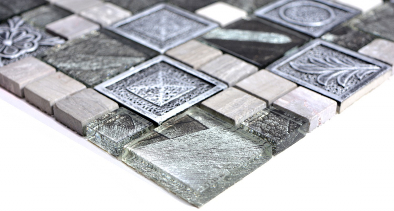 Muestra de mano mosaico azulejo translúcido plata combinación mosaico de vidrio Cristal Resina plata ornamento MOS88-0280_m