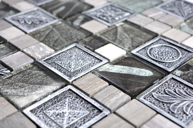 Muestra de mano mosaico azulejo translúcido plata combinación mosaico de vidrio Cristal Resina plata ornamento MOS88-0280_m