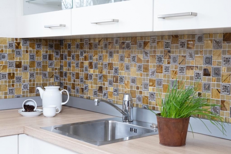 Mosaico de vidrio piedra artificial mosaico azulejos resina oro gris plata ornamento azulejo backsplash pared baño cocina - MOS88-0790