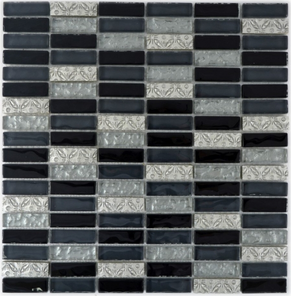 Muestra de mano mosaico azulejo translúcido gris negro varillas mosaico de vidrio Cristal Resina gris negro plata MOS87-03108_m