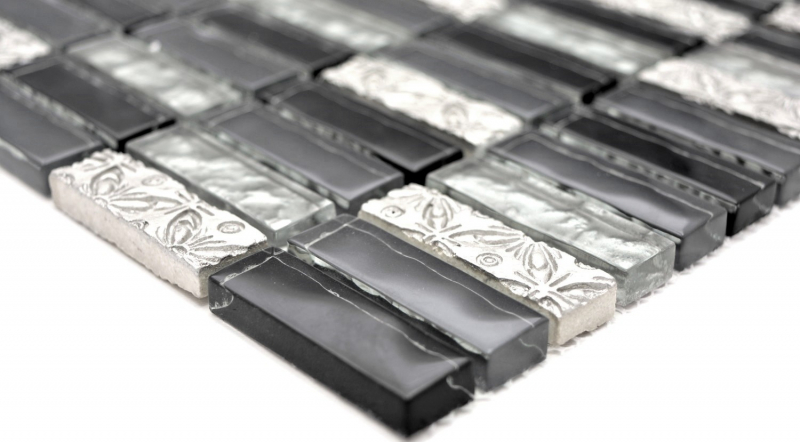 Muestra de mano mosaico azulejo translúcido gris negro varillas mosaico de vidrio Cristal Resina gris negro plata MOS87-03108_m