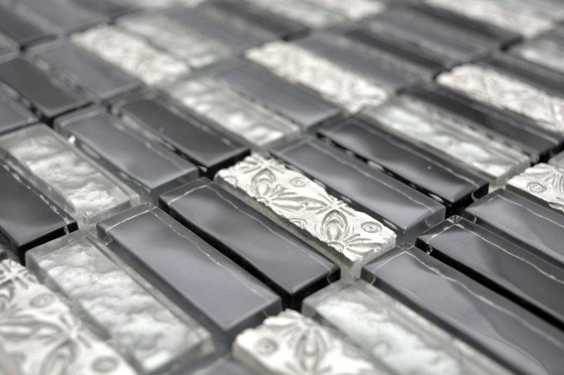 Muestra de mano mosaico azulejo translúcido gris negro varillas mosaico de vidrio Cristal Resina gris negro plata MOS87-03108_m