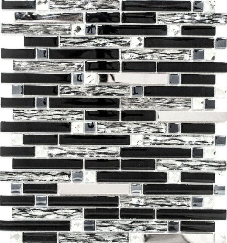 Barras de mosaico de vidrio mosaicos de acero inoxidable negro plata MOS86-0302
