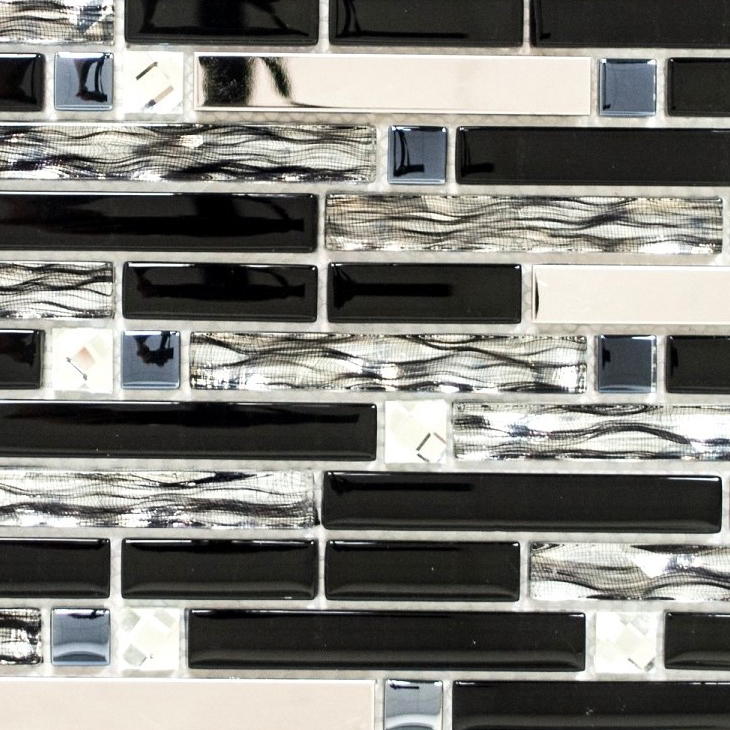Muestra de mano mosaico azulejo translúcido acero inoxidable negro compuesto vidrio mosaico Cristal acero negro vidrio MOS86-0302_m
