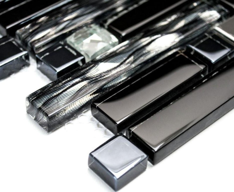 Barras de mosaico de vidrio mosaicos de acero inoxidable negro plata MOS86-0302