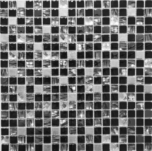 Muestra de mano mosaico azulejo translúcido acero inoxidable vidrio negro mosaico Cristal acero vidrio negro MOS92-0304_m