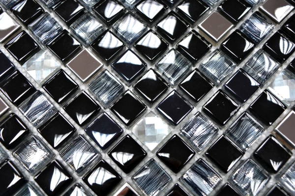 Muestra de mano mosaico azulejo translúcido acero inoxidable vidrio negro mosaico Cristal acero vidrio negro MOS92-0304_m