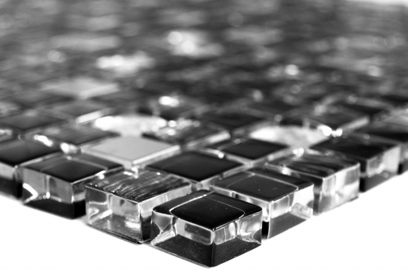 Muestra de mano mosaico azulejo translúcido acero inoxidable vidrio negro mosaico Cristal acero vidrio negro MOS92-0304_m
