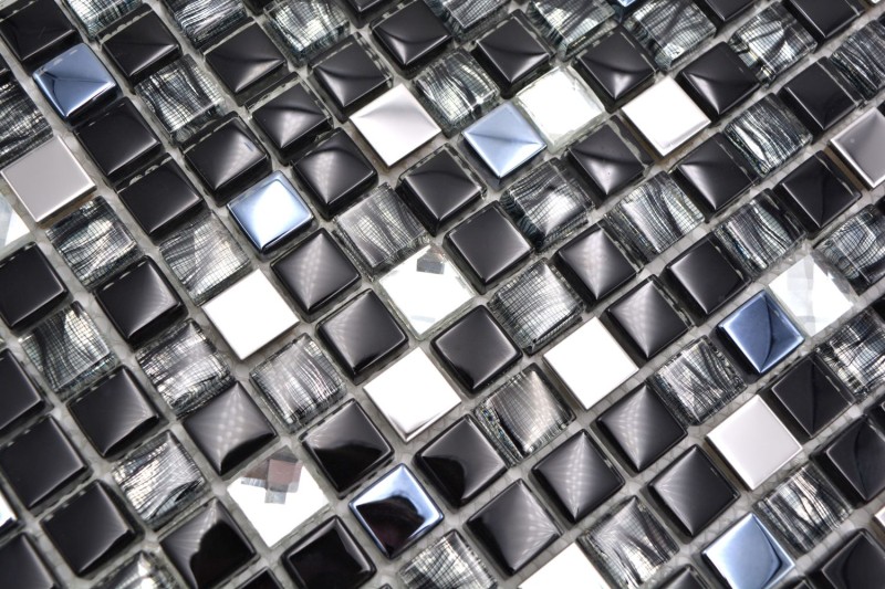 Mosaico de vidrio de piedra natural mosaico de azulejos de acero inoxidable negro azulejo backsplash cocina azulejo cuarto de baño - MOS92-0304
