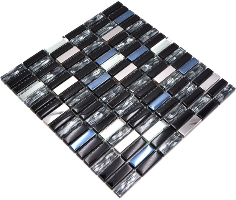 Barras de mosaico de vidrio mosaicos de acero inoxidable grafito negro plata MOS87-0301