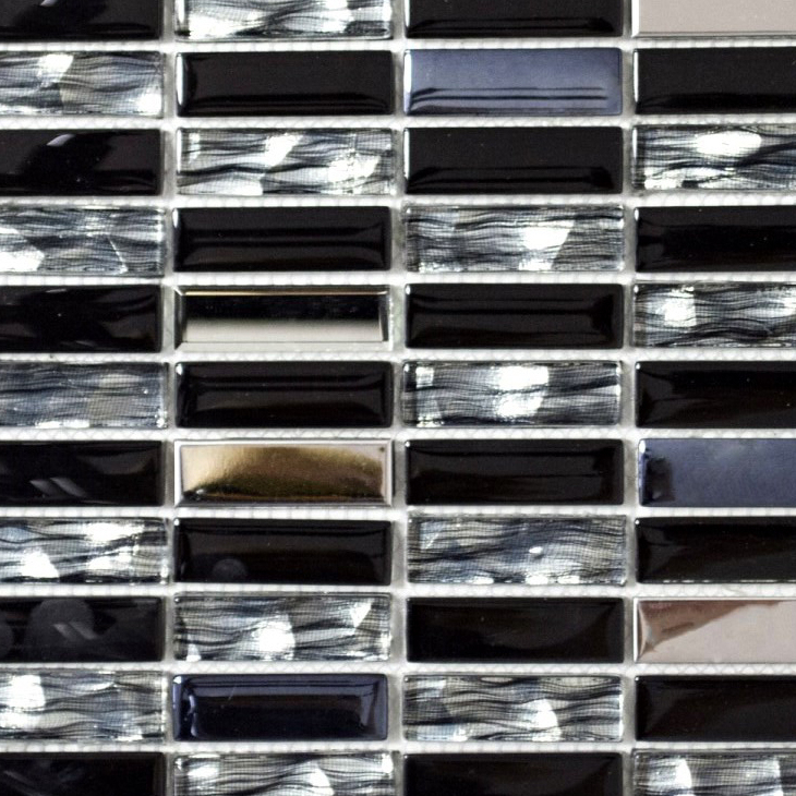 Muestras de mano mosaico azulejo translúcido acero inoxidable negro varillas vidrio mosaico cristal acero negro vidrio MOS87-0301_m