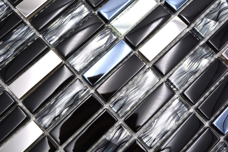 Barras de mosaico de vidrio mosaicos de acero inoxidable grafito negro plata MOS87-0301