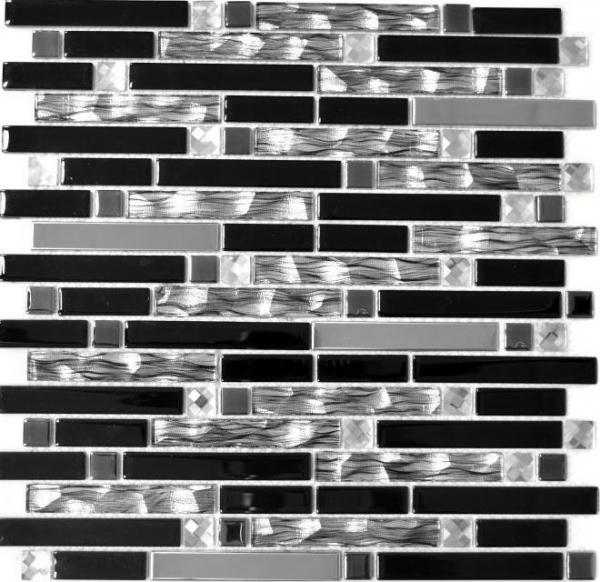 Mosaico de azulejos translúcidos de acero inoxidable negro compuesto de mosaico de vidrio Cristal de acero negro de vidrio MOS67-GV478_f | 10 esteras de mosaico