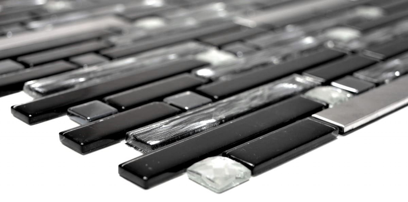 Mosaico de azulejos translúcidos de acero inoxidable negro compuesto de mosaico de vidrio Cristal de acero negro de vidrio MOS67-GV478_f | 10 esteras de mosaico