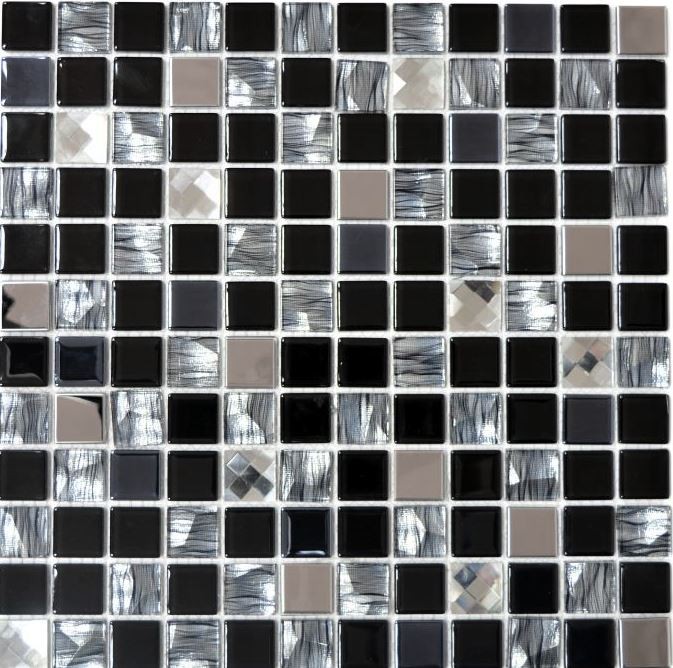 Azulejos de mosaico de acero inoxidable mosaico de vidrio antracita plata negro MOS63-CM-426