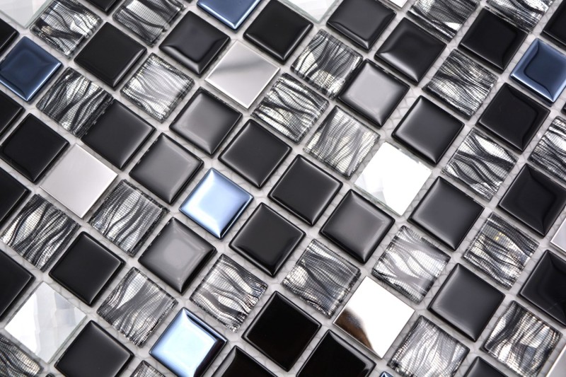 Azulejos de mosaico de acero inoxidable mosaico de vidrio antracita plata negro MOS63-CM-426