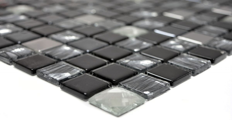 Azulejos de mosaico de acero inoxidable mosaico de vidrio antracita plata negro MOS63-CM-426