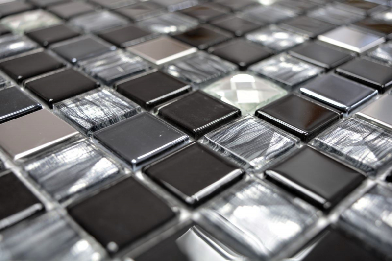 Azulejos de mosaico de acero inoxidable mosaico de vidrio antracita plata negro MOS63-CM-426