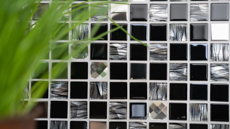 Azulejos de mosaico de acero inoxidable mosaico de vidrio antracita plata negro MOS63-CM-426