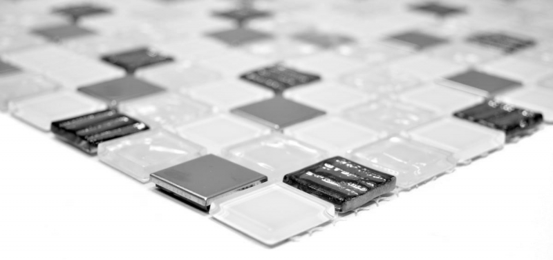 Muestra de mano mosaico azulejo espejo translúcido acero inoxidable vidrio blanco mosaico Cristal acero vidrio blanco MOS63-CM-424_m