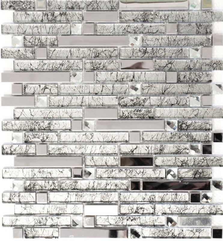 Muestra de mano mosaico azulejo espejo translúcido acero inoxidable plata vidrio compuesto mosaico cristal acero plata vidrio MOS86-0106_m