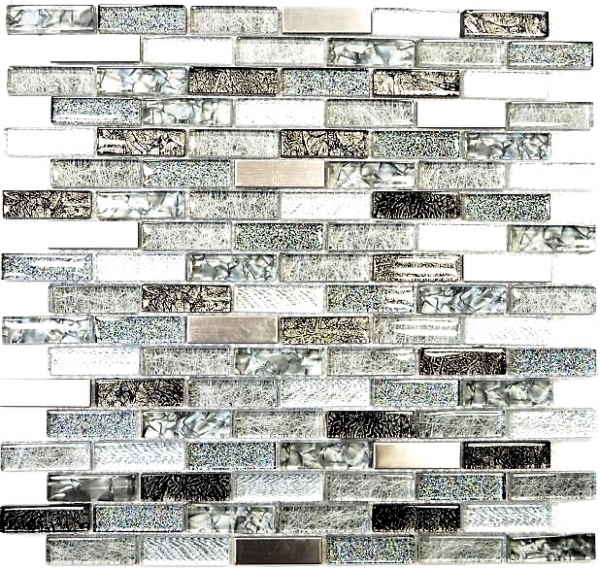 Mosaico de vidrio varillas mosaico azulejos acero inoxidable brillo plata gris antracita negro MOS87-IL017