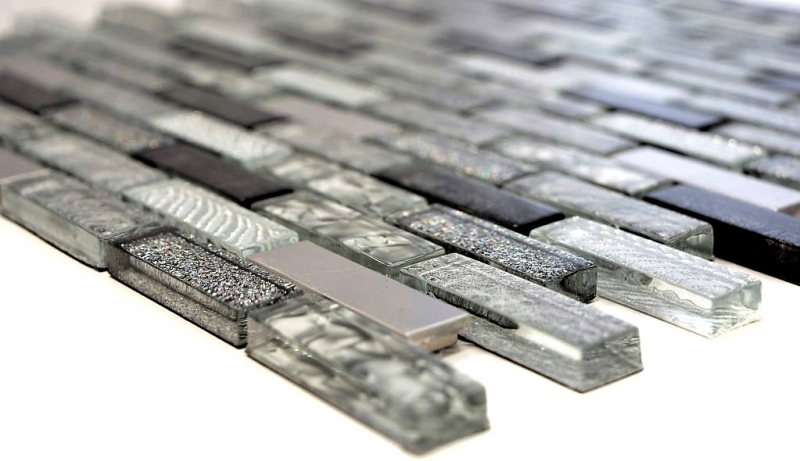Mosaico de vidrio varillas mosaico azulejos acero inoxidable brillo plata gris antracita negro MOS87-IL017
