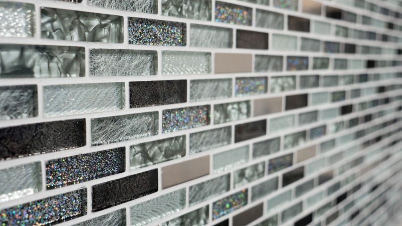 Mosaico de vidrio varillas mosaico azulejos acero inoxidable brillo plata gris antracita negro MOS87-IL017