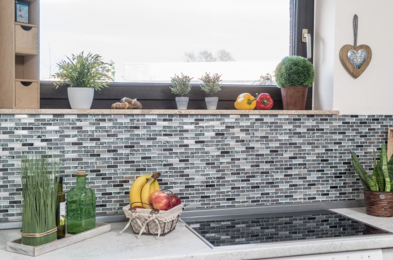 Mosaico de vidrio varillas mosaico azulejos acero inoxidable brillo plata gris antracita negro MOS87-IL017