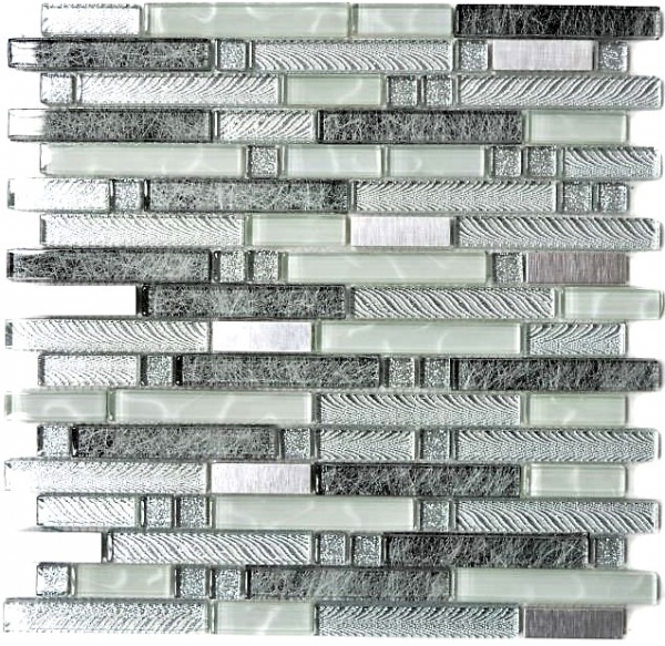 Muestra de mano mosaico azulejo Azulejo espejo translúcido acero inoxidable claro plata gris compuesto mosaico de vidrio Cristal acero claro plata gris MOS87-MV698_m