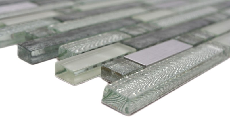 Mosaico de vidrio varillas mosaico azulejos acero inoxidable blanco plata gris MOS87-MV698