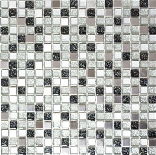 Muestra de mano mosaico azulejo Azulejo espejo translúcido acero inoxidable plata negro Mosaico de vidrio Cristal acero plata negro MOS92-0207_m