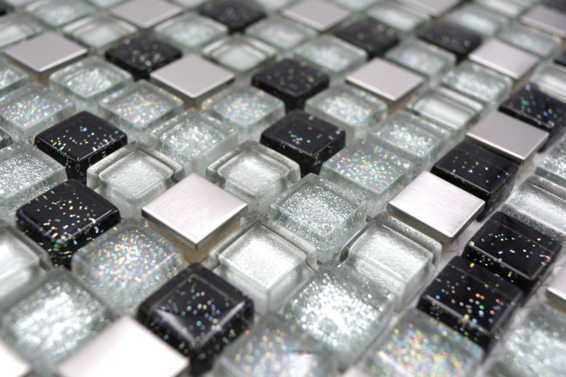 Mosaico de vidrio mosaico de azulejos de acero inoxidable de plata negro gris brillo azulejo espejo revestimiento de paredes - MOS92-0207