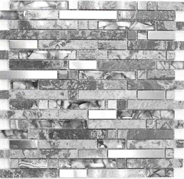 Mosaico de vidrio de piedra natural palillos de mármol mosaico de azulejos de acero inoxidable gris antracita plata splashback pared azulejos WC - MOS87-MV778