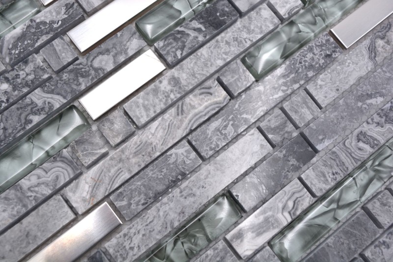 Mosaico de vidrio de piedra natural palillos de mármol mosaico de azulejos de acero inoxidable gris antracita plata splashback pared azulejos WC - MOS87-MV778