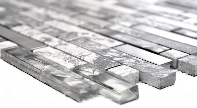 Mosaico de vidrio de piedra natural palillos de mármol mosaico de azulejos de acero inoxidable gris antracita plata splashback pared azulejos WC - MOS87-MV778