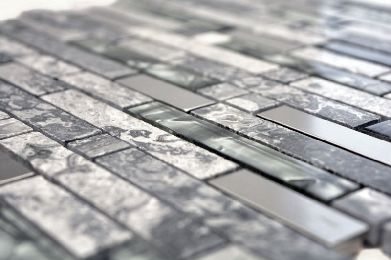 Mosaico de vidrio de piedra natural palillos de mármol mosaico de azulejos de acero inoxidable gris antracita plata splashback pared azulejos WC - MOS87-MV778