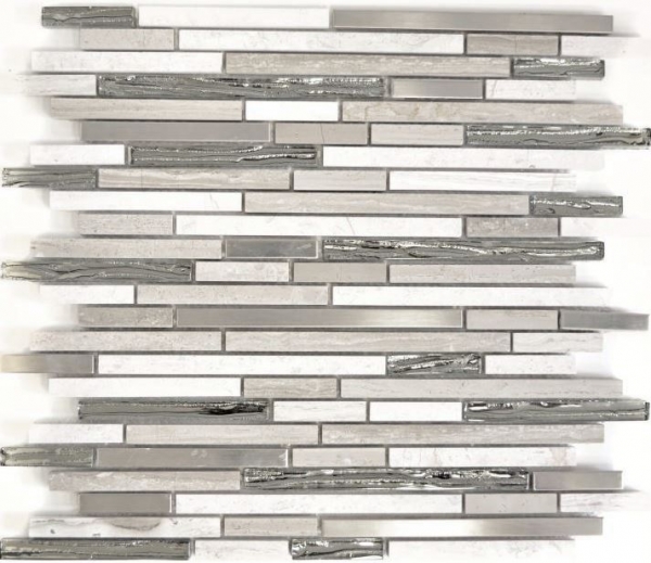 Muestra de mano mosaico azulejo azulejo backsplash translúcido acero inoxidable blanco madera compuesto vidrio mosaico cristal piedra acero madera blanco MOS86-SV85_m